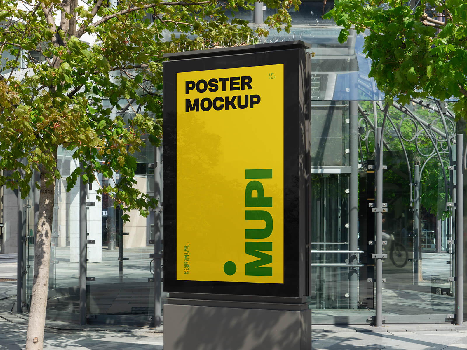 Free City Lightbox Mupi Poster Mockup PSD - Good Mockups