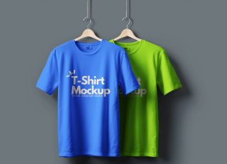 Free Hanging Short Sleeves T-Shirt Mockup PSD
