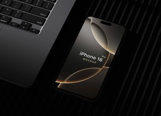 Free Dark Mode iPhone 16 Pro Mockup PSD