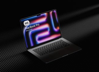 Free Dark Surrounding M4 MacBook Pro Mockup PSD