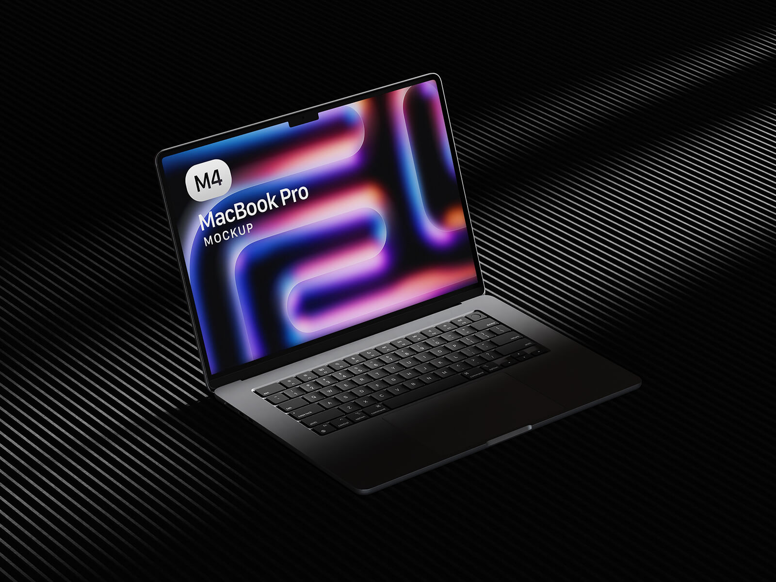 Free Dark Surrounding M4 MacBook Pro Mockup PSD