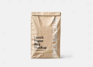 Free Disposable Kraft Paper Lunch Bag Mockup PSD