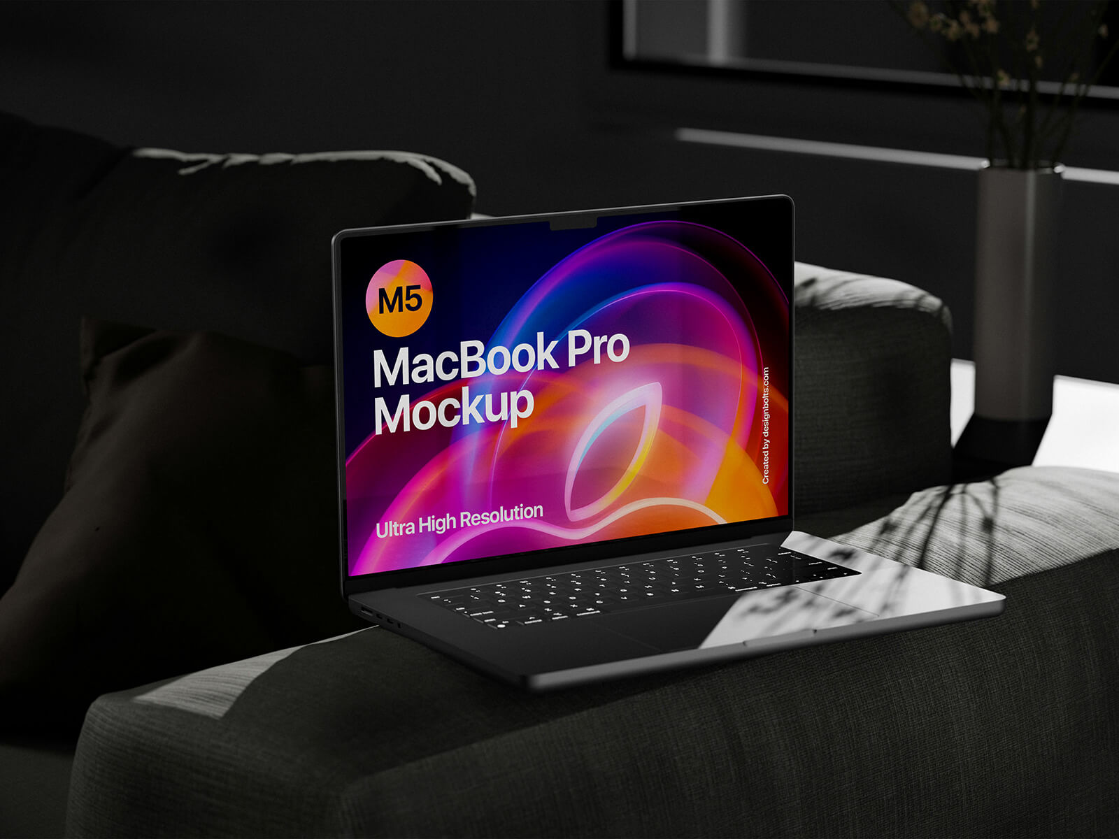 Free Dark M5 MacBook Pro 2025 Mockup PSD