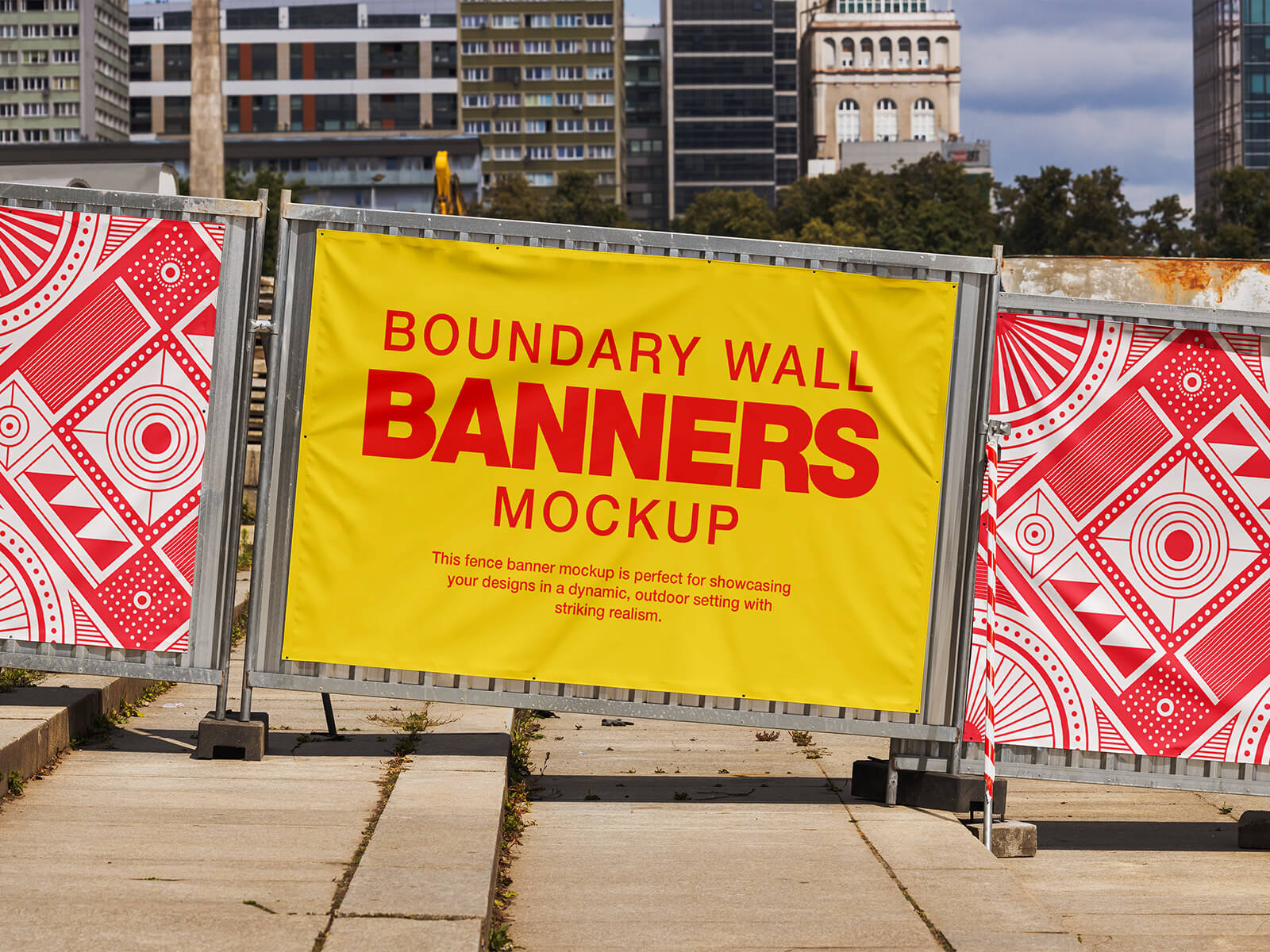 Free Fence Boundary Wall Banners Mockup PSD