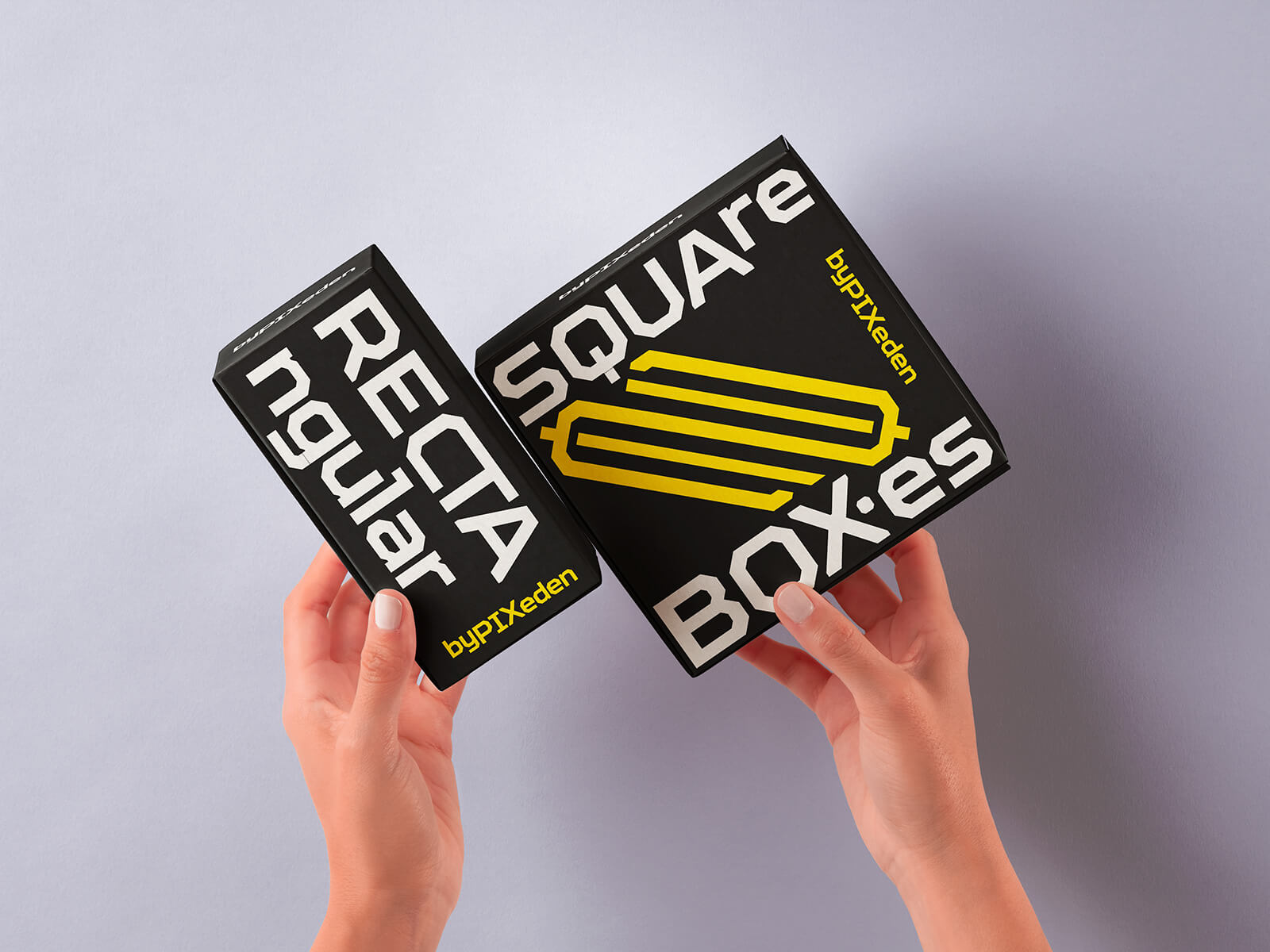 Free Hand-Holding Brand Product Boxes Mockup PSD