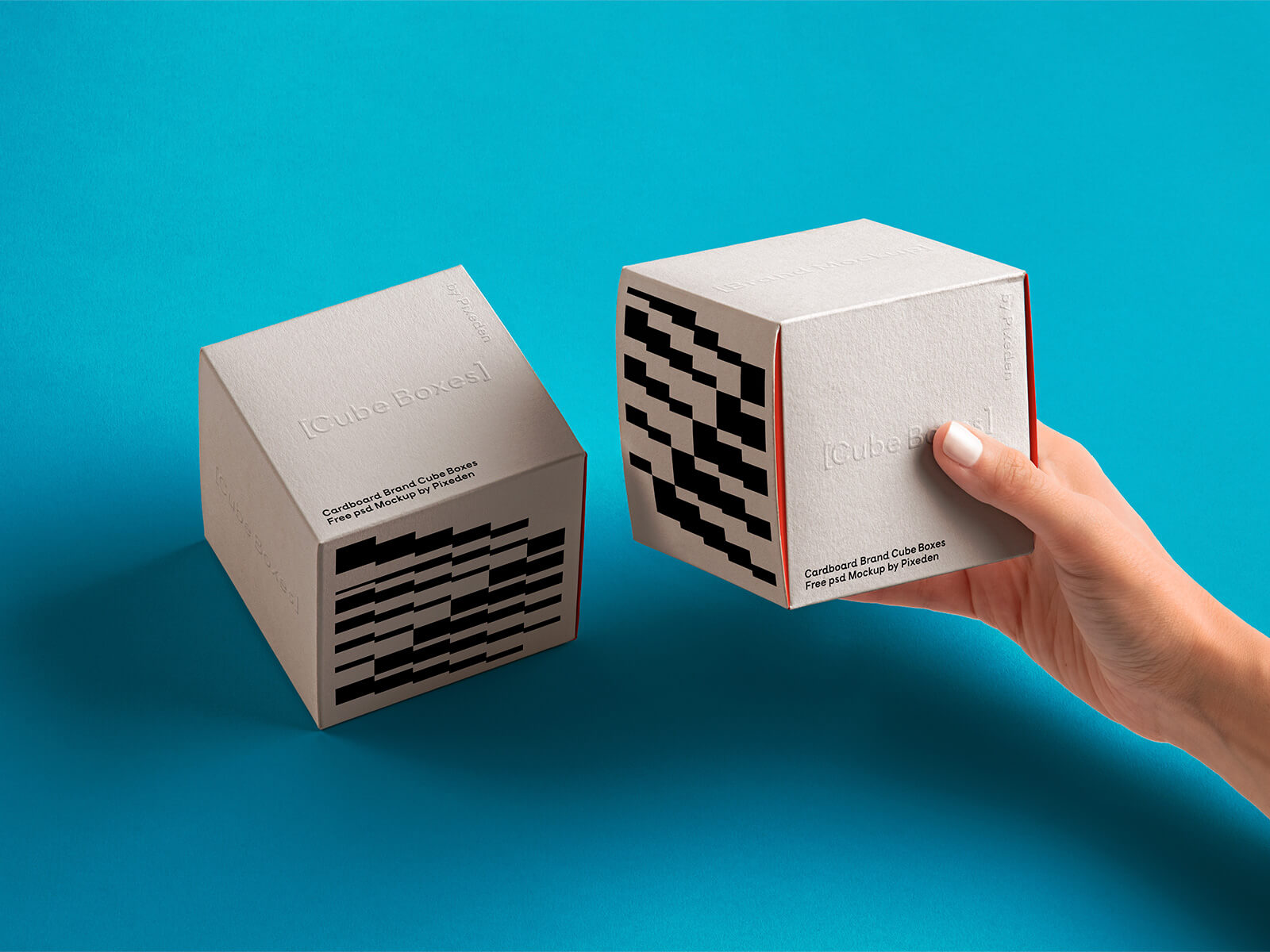 Free Hand-Holding Cube Product Boxes Mockup PSD