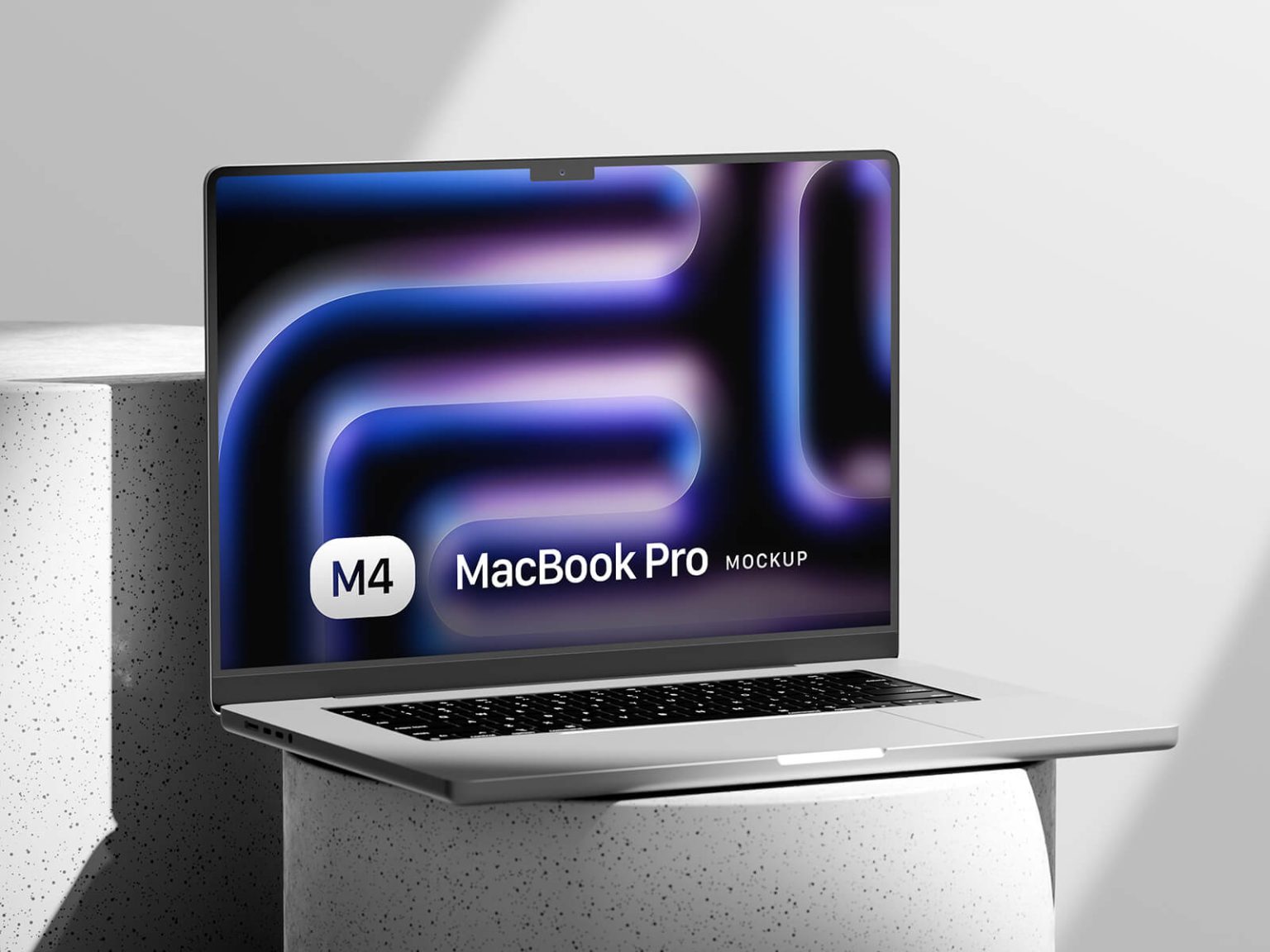 Free On Podium MacBook Pro 2025 Mockup PSD Good Mockups