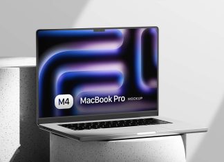 Free-On-Podium-MacBook-Pro-2025-Mockup-PSD