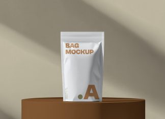 Free Plastic Standing Coffee Pouch Mockup PSD