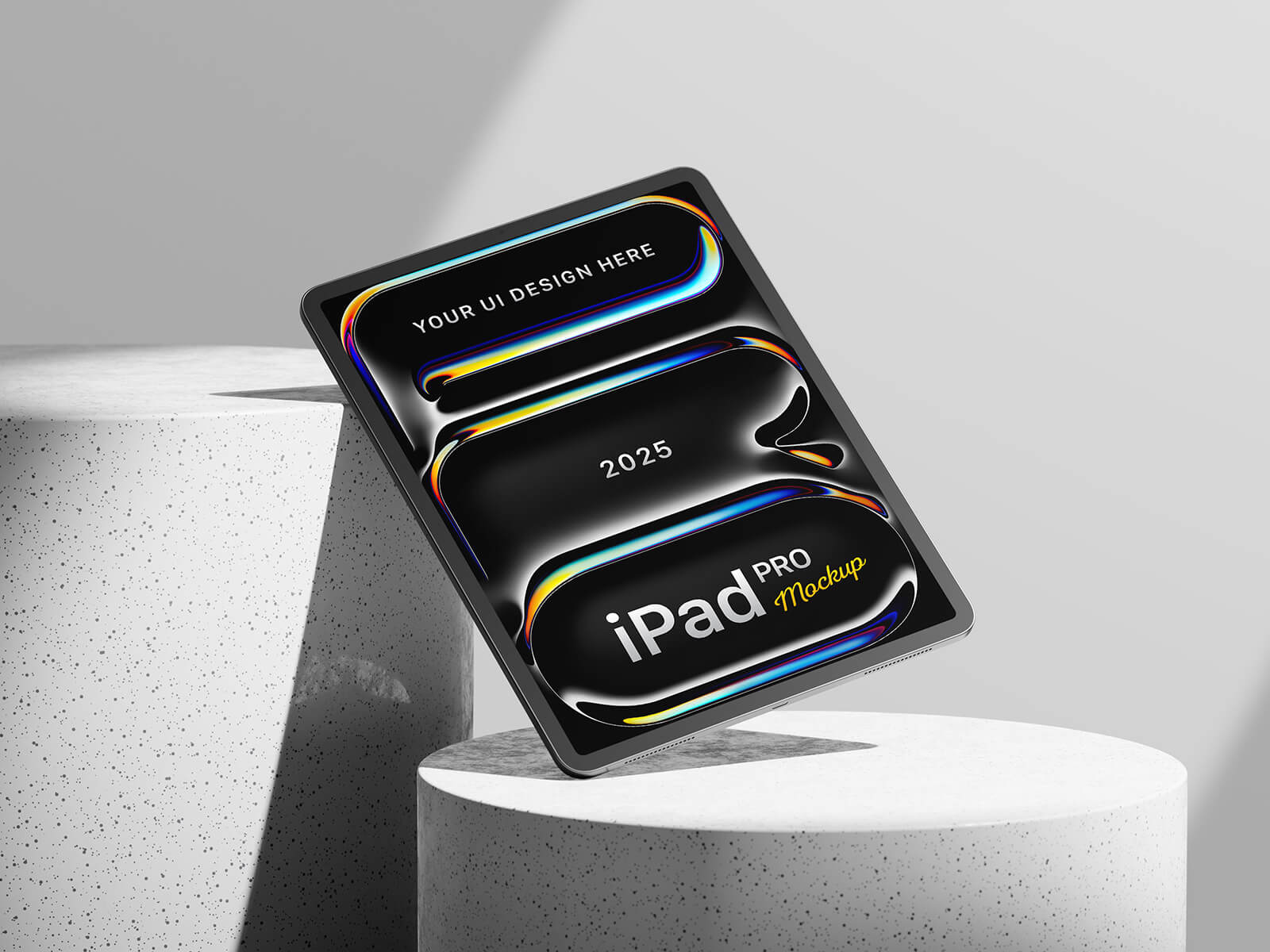 Free Round Podium iPad Pro 2025 Mockup PSD