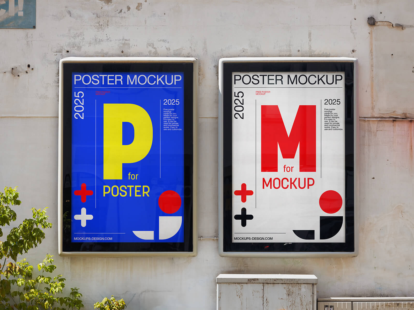 Free Twin Wall Mounted Framed Poster Mockup PSD
