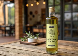 Free Virgin Olive Oil Bottle Mockup PSD