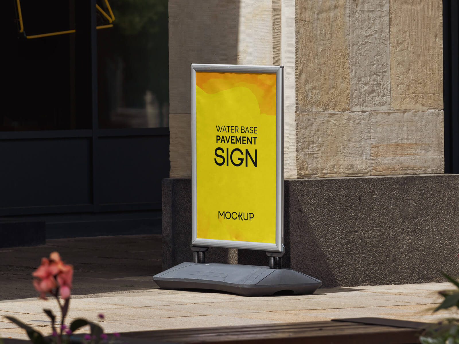 Free Water Base Pavement Display Sign Stand Mockup PSD