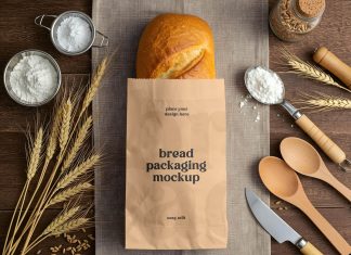 Free Baguette Bread In Paper Bag Mockup PSD