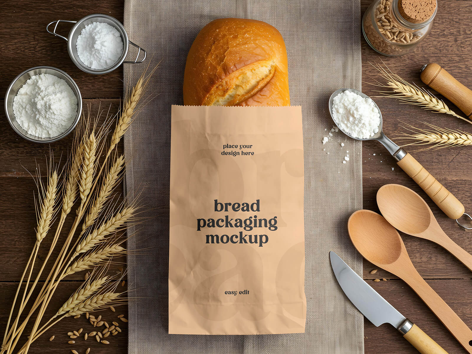 Free Baguette Bread In Paper Bag Mockup PSD