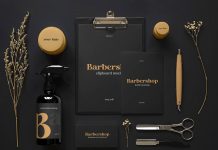 Free Barbershop Dark Stationery Branding Mockup PSD