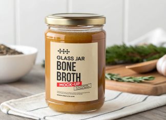 Free Beef Bone Broth / Jam Glass Jar Mockup PSD