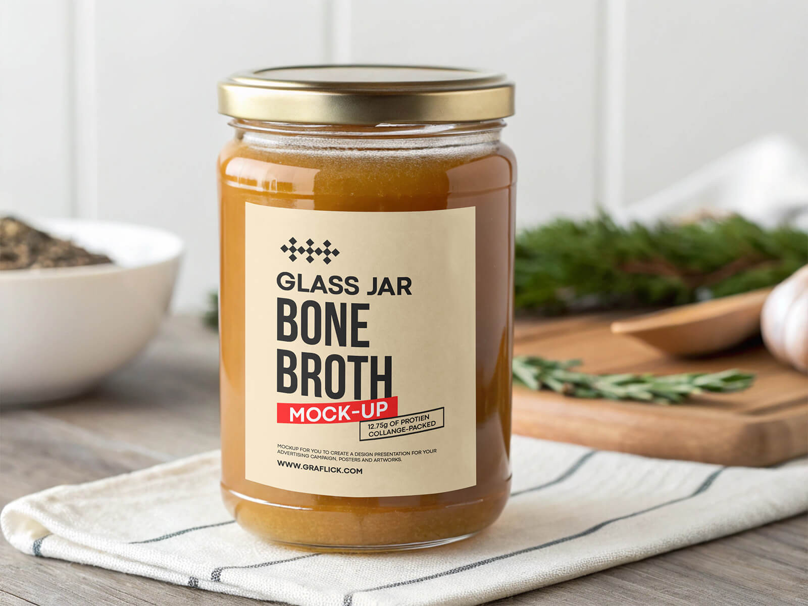 Free Beef Bone Broth / Jam Glass Jar Mockup PSD