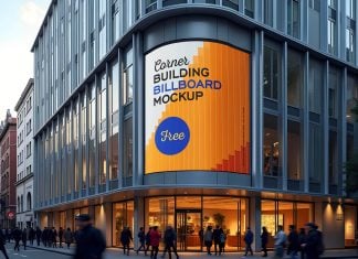 Free Corner Building Billboard Mockup PSD
