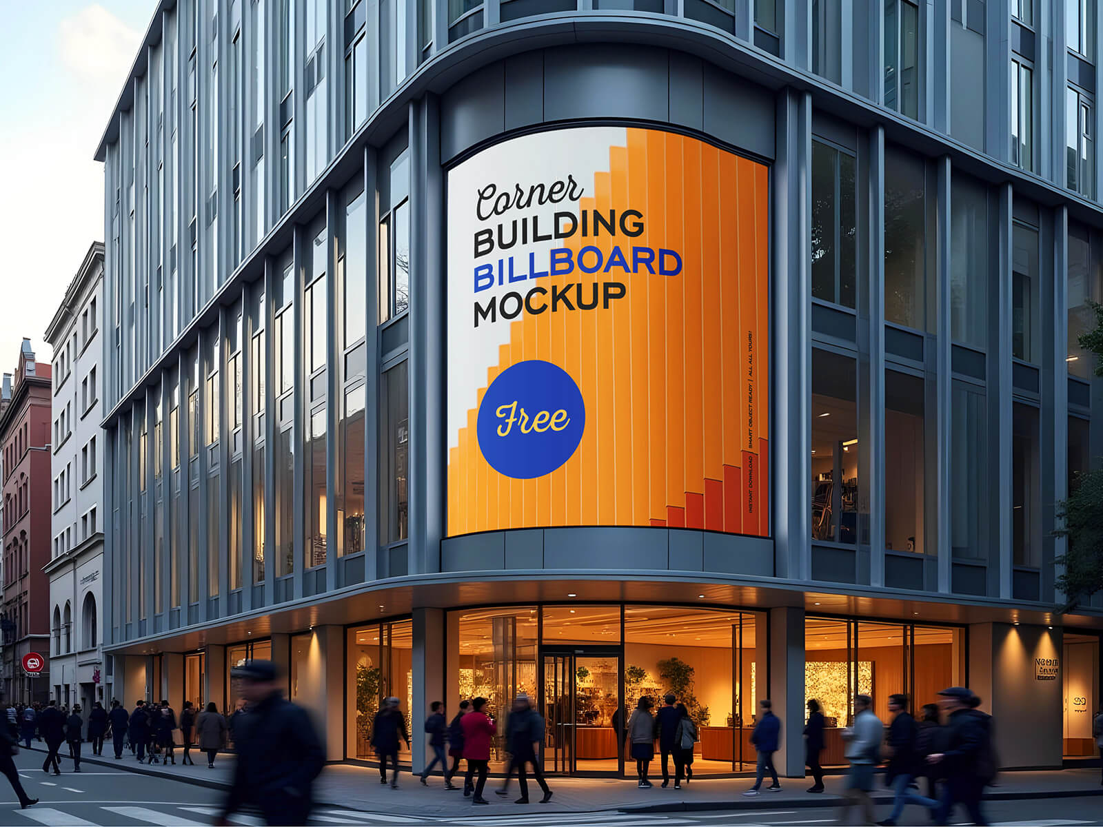 Free Corner Building Billboard Mockup PSD