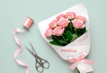 Free Flowers Bouquet Wrapping Paper Mockup
