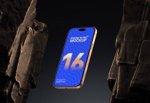 Free Gravity iPhone 16 Pro Max Mockup PSD