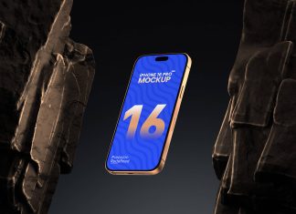 Free Gravity iPhone 16 Pro Max Mockup PSD
