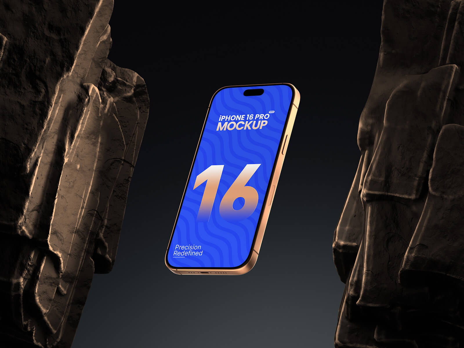 Free Gravity iPhone 16 Pro Max Mockup PSD