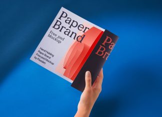 Free Hand Holding Paper Brand Flyer Mockup PSD