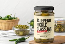 Free Jalapeno Pickle Glass Jar Mockup PSD