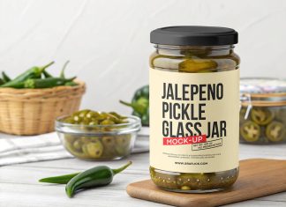 Free Jalapeno Pickle Glass Jar Mockup PSD