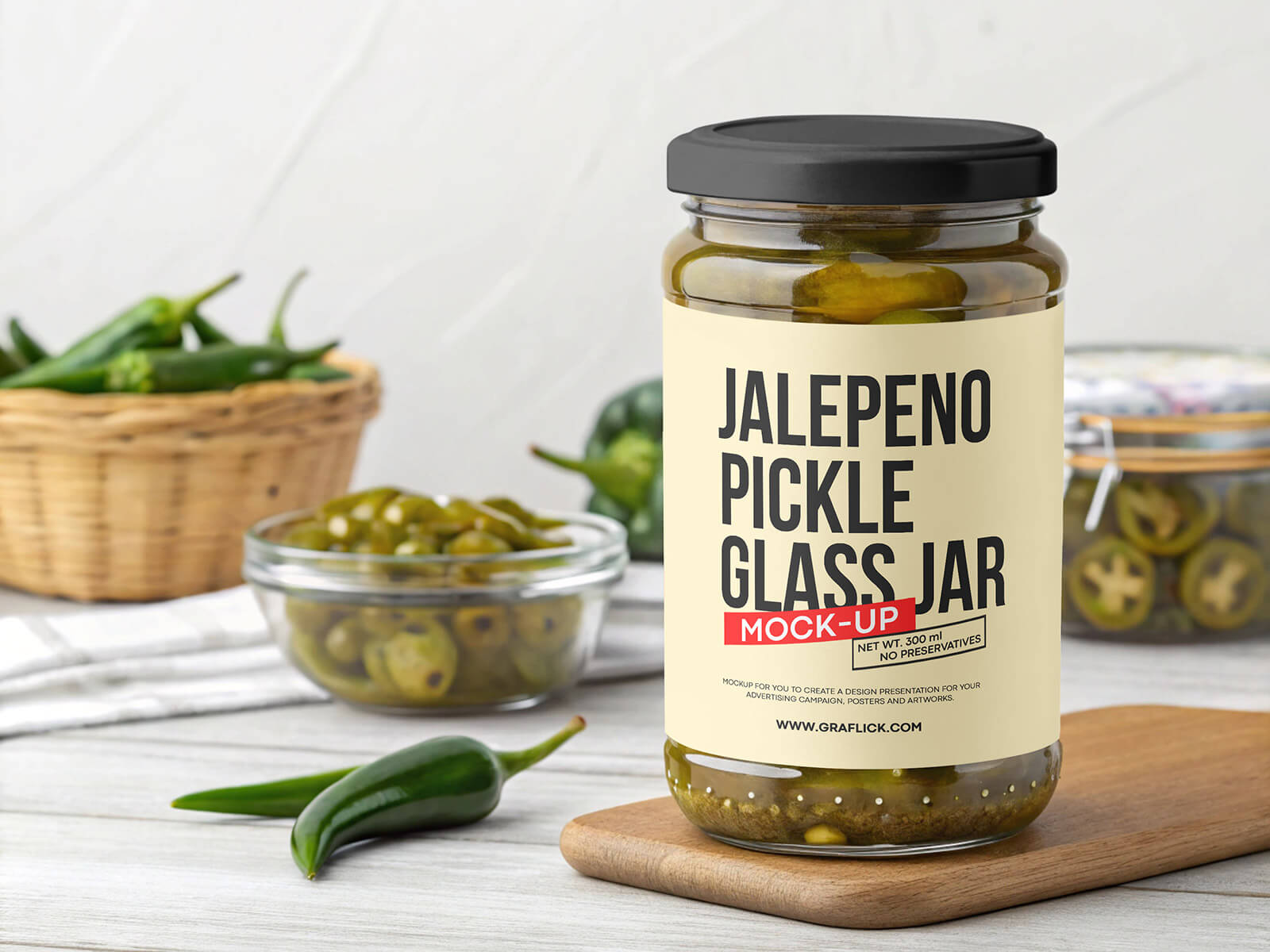 Free Jalapeno Pickle Glass Jar Mockup PSD