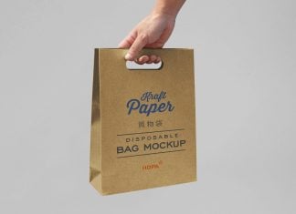 Free Kraft Paper Disposable Takeaway Bag Mockup PSD