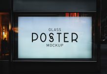 Free Landscape Shop Glass Window Poster Mockup PSD