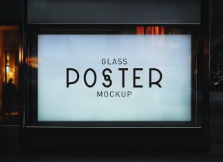 Free Landscape Shop Glass Window Poster Mockup PSD