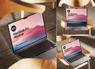 Free M5 MacBook Pro Mockup PSD Set With Wooden Chair