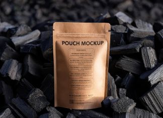 Free On Charcoal Craft Paper Standing Pouch Mockup PSD