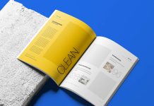 Free On Concrete Open A4 Magazine Mockup PSD