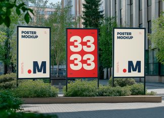Free Outdoor Vertical Street Posters Mockup PSD