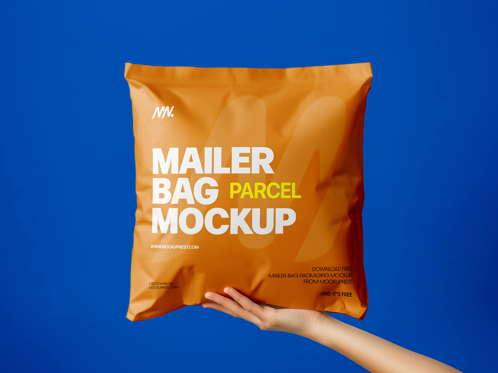 Free Square Hand Holding Paper Mailer Parcel Bag Mockup PSD