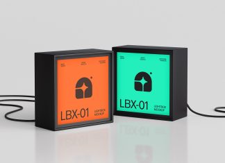 Free Square Lightbox Portable Signage Mockup PSD