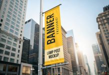 Free Street Lamp Post Banner Mockup PSD