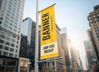 Free Street Lamp Post Banner Mockup PSD