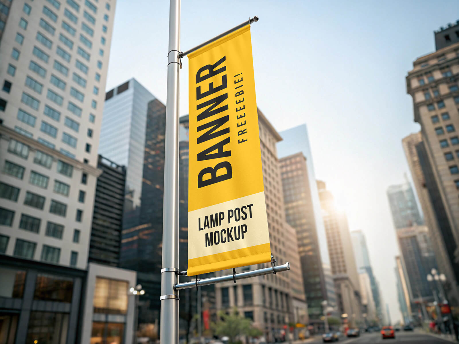 Free Street Lamp Post Banner Mockup PSD
