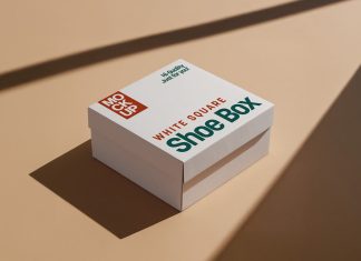 Free White Square Shoe Box Mockup PSD