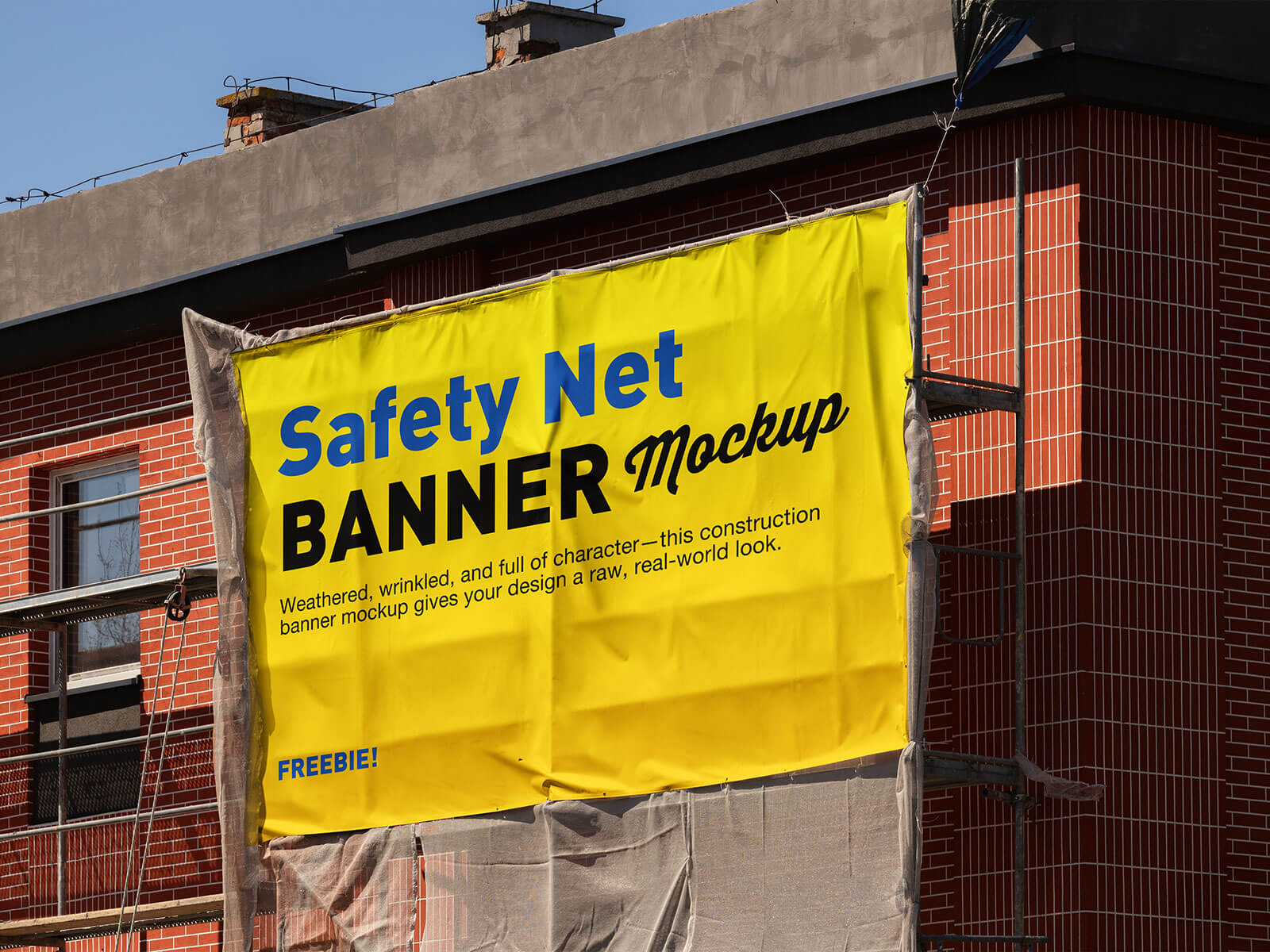 Free Wrinkled Safety Net Banner Mockup PSD