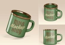 3 Free Enamel Coffee Tea Mug Mockup PSD File