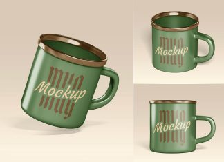3 Free Enamel Coffee Tea Mug Mockup PSD File
