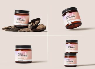 Free Amber Glass Cream Gel Jar Mockup PSD File