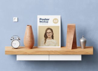 Free A2 Decorated Shelf Poster Mockup PSD